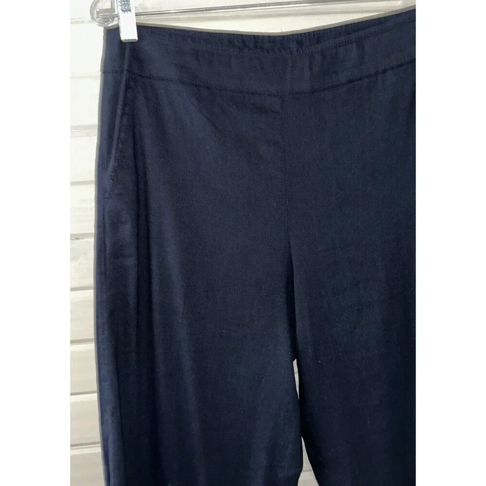 Chicos Sz 1 (8R) Wide Leg Linen Pants Navy Blue Pull On Pockets Stretch EUC - Picture 4 of 8